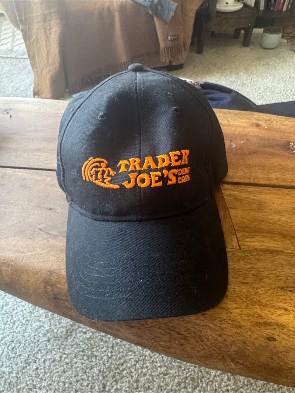 Trader Joe's Black Baseball Cap with Orange Logo